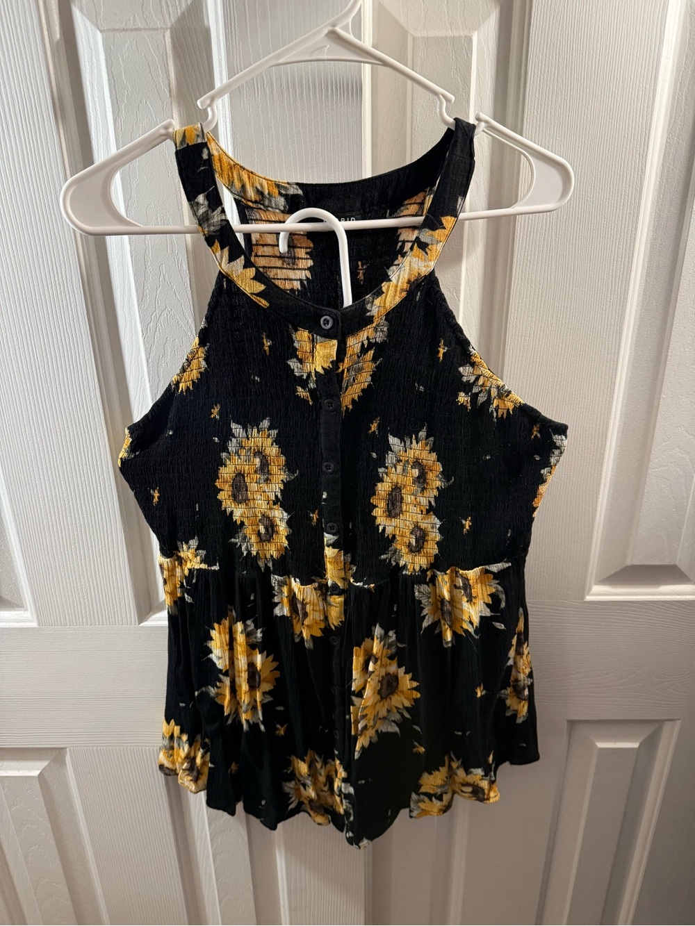 Torrid Sunflower Print Black Halter Tank Top